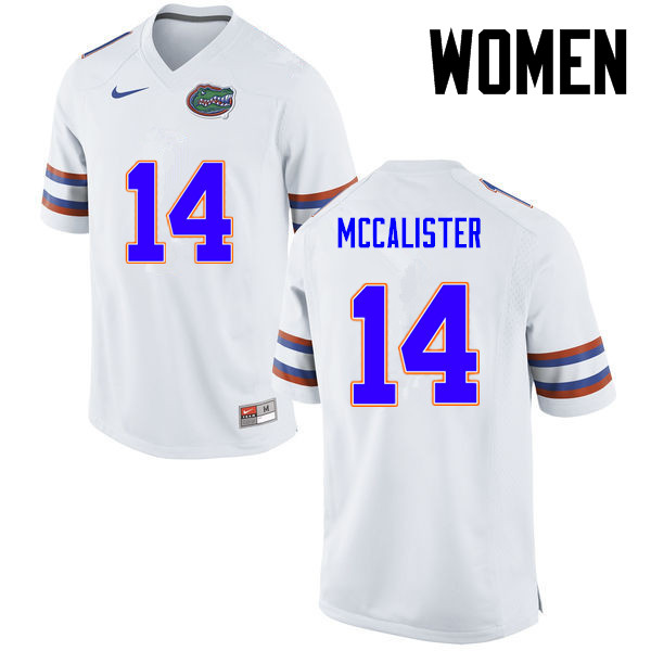 Women Florida Gators #14 Alex McCalister College Football Jerseys-White - Click Image to Close